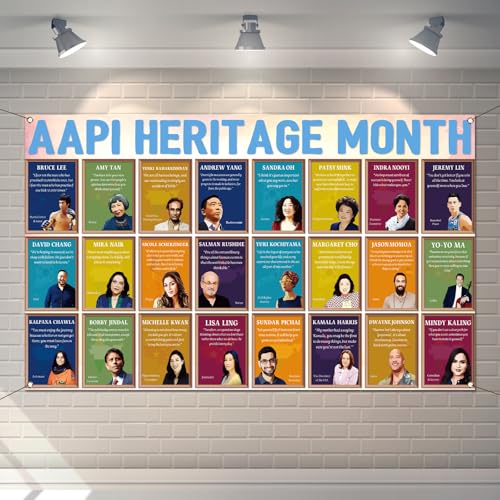 Buxiuer Asian American and Pacific Islander Heritage Month Photo Booth Backdrop AAPI National Asian Leaders Decorations Wall Decor (5.93.6ft)