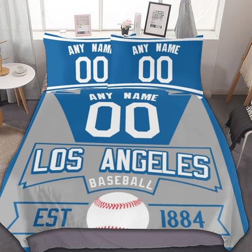 Custom Baseball Comforter Set,3 Piece(1 Comforter Cover+2 Pillowcases)Comforter Set,Quilt Bedding Set for Baseball Fans,Personalized Name Number,Soft and Lightweight,Sports Baseball Bedroom Decor