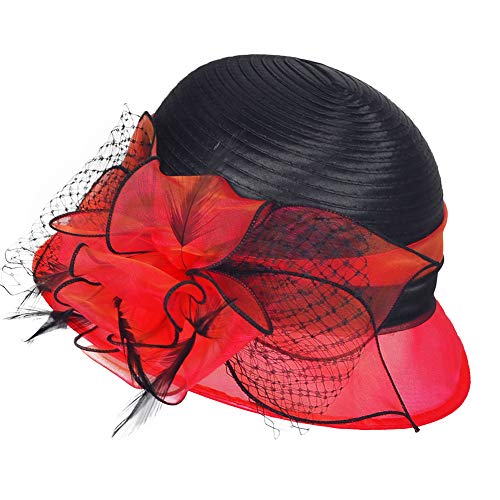 Original One Women's Cloche Bowler Hats KDC1721 for Kentucky Derby Day, Church, Wedding, Tea Party, Ascots (Burgundy/Black) - Thumbnail 6