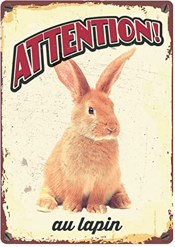 plenty gifts Plaque métal Vintage Attention au Lapin Cover