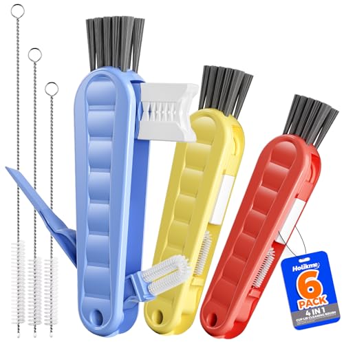 Image of Holikme 6 Pack 4 in 1 Cup Lid Cleaning Brush 3 Straws Bottle Brush,Carrot | 4 in 1 Cup Lid Cleaning Brush Multifunctional Bottle Brush, Silicone Cup Lid Gap Cleaner, Bristle Crevice Cleaning Brush