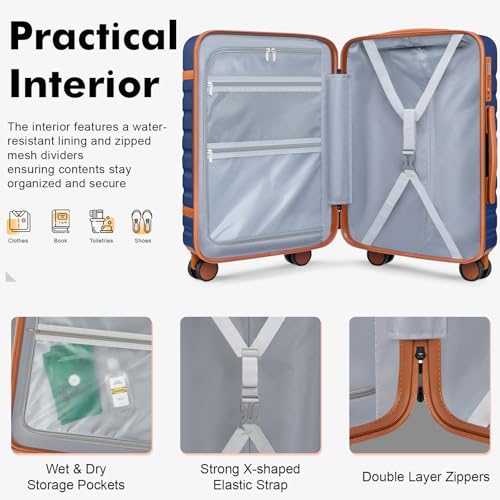 Image of Luggage Sets 3 Piece with Spinner Wheels, Lightweight PC Hardside Suitcase with TSA Lock & YKK Zippers, 20 Inch Carry On Luggage with Travel Bag for Men and Women, Blue