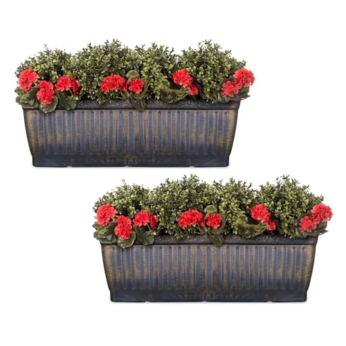 SG Traders 2 x Plastic Floral Fluted Garden Trough Long Window Box Planter Flower Box Plastic Vegetable Planters Pot Herb Planter for Windowsill Patio Garden Home Decor Flower Bed 79cm