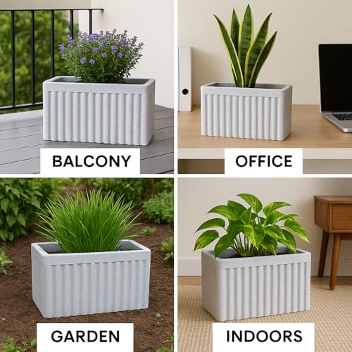 Image of Bigsmall Designed Plant Pots, Premium Durable Polymer Flower Pots for Indoor & Outdoor Plants - Lightweight, Stylish, and Weather-Resistant Garden Planters (Ripples- White Stone, 12 Inch)
