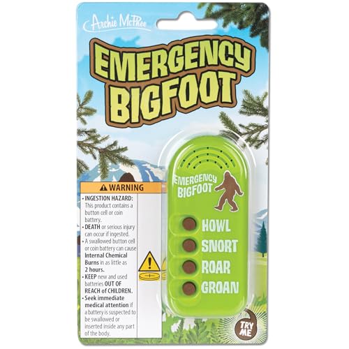 Image of Archie McPhee: Emergency Bigfoot - Electronic Sound Maker, 3.5 inch Handheld Device, 4 Sasquatch Noises: Howl-Snort-Roar-Groan, Camping Pranks Novelty Toy