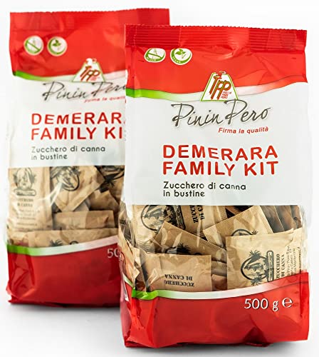 Sachets de Sucre de Canne | 6.6g x 150 pièces (1Kg, 500g x 2) | Qualité Démerara | Made in Italy Par Pinin Pero