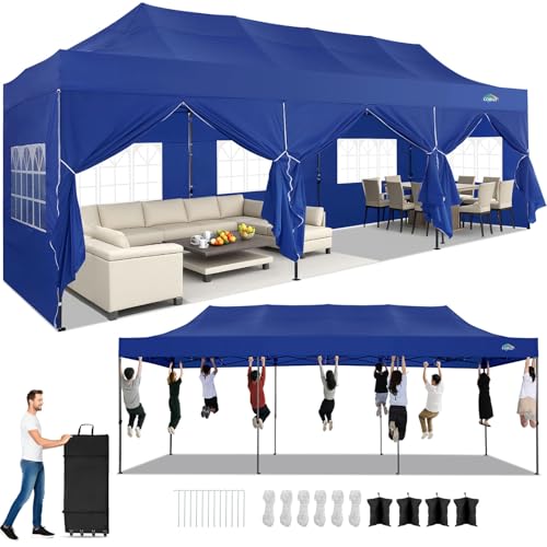 Image of COBIZI 10x30 Heavy Duty Pop Up Canopy Tent with 8 Sidewalls, Navy Blue