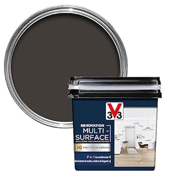 V33 Renovation Multi-Surface Paint - No Undercoat Needed - Over 20 Surfaces - Resistance To Water Stains & Impact - High Coverage - Graphite Black 750ml