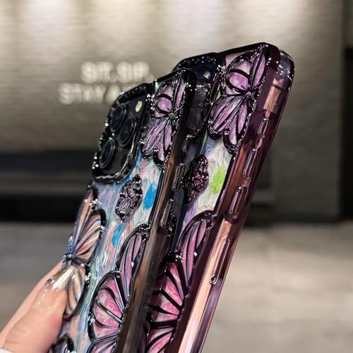 Image of mobistyle Designed for iPhone 14 Plus Cover| Electroplating TPU Bling Colourful 3D Floral Camera Protection Back Cover Case for Girls & Women (Purple Electroplating Flowers)