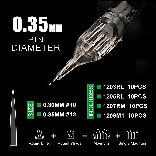 rayyl 40pcs Cartridge Mix 1203RL 1205RL 1207RM 1209RM for Rotary Pen Machine RL+RM, 1.0 count, multi-coloured, 40 Stück - Image 2