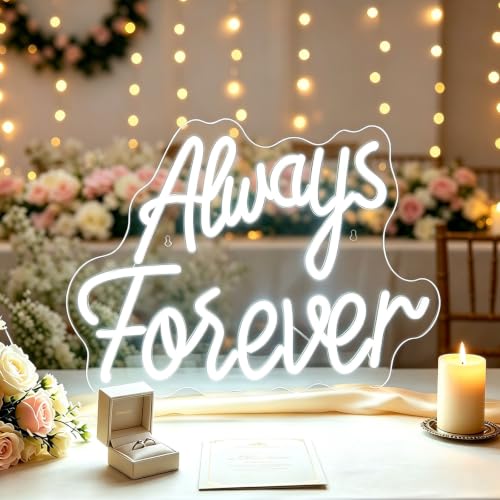 Image of Always Forever Wedding Sign,Dimmable LED Wall Decor Neon Sign, USB Romantic Gift for Couples,Party Wedding Anniversary Decorations 15.35 x 12.6 inch