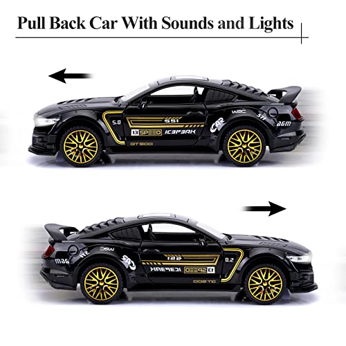Image of Metal Pull Back Diecast Car 1:32 Mustang GT Pull Back Car Model with Sound Light Boys Gifts Toys for Kids【Pack of 1】
