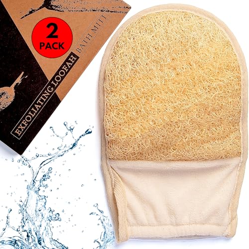 Lot de 2 gants exfoliants 100 % naturel en luffa égyptien respectueux de l'environnement pour la douche et le bain