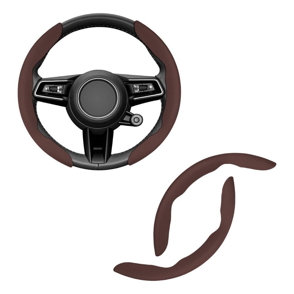 AutoBizarre Car Anti Skid Non Slip Dark Brown Leather Steering Wheel Grip Covers Decoration Universal for All Cars - Set of 2 pcs-image-46