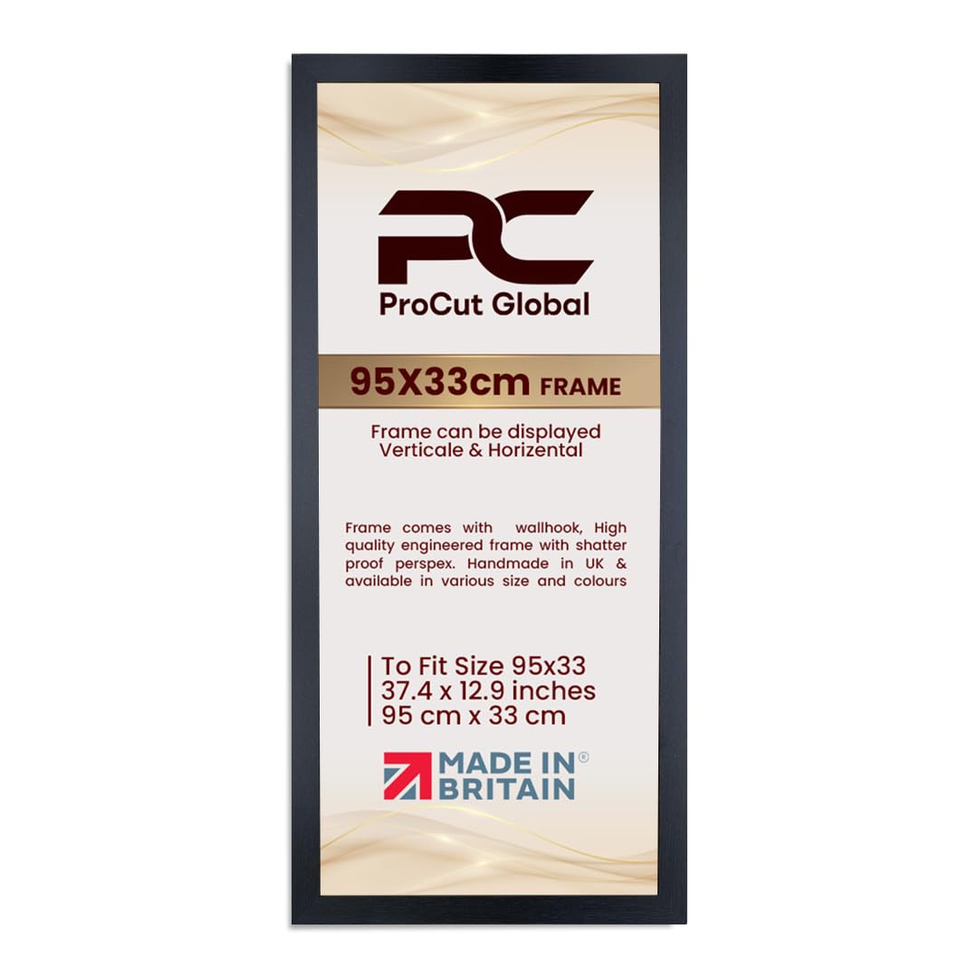Procut Global 95X33CM Black Picture Frames - Modern Wooden Photo Frame with Shatterproof Perspex for Wall or Tabletop - Perfect for Posters, Certificates, Prints - Sizes & Colors Available — image 1