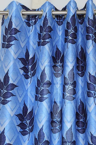 Image of Exporthub 2 Pieces Fancy Design Blue Flowers Leaf Heavy Quality Polyester Eyelet Door Curtains -Length 7 Feet (EHSPR779 74)