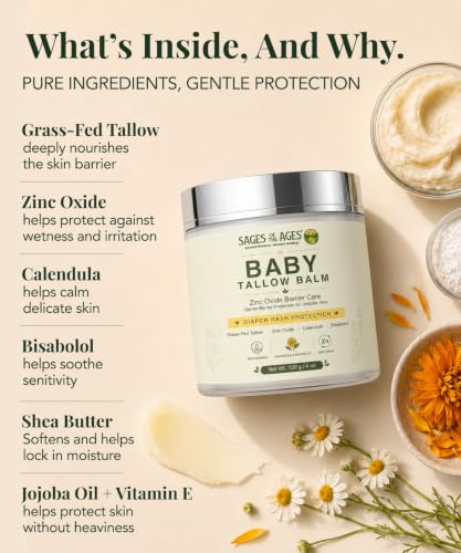 Image of Baby Diaper Balm for Rash Protection with Grass-Fed Tallow & Zinc Oxide