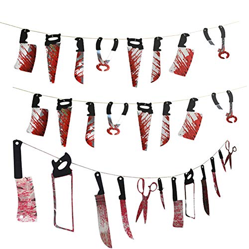 3 Set Halloween Decorations Indoor Bloody Garland Props Banner Scary Halloween Decoration for Halloween Zombie Vampire Party Decorations Supplies