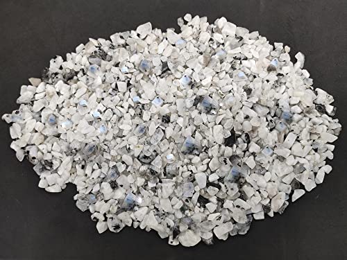 Image of Amazing Gemstone Rainbow Moonstone Crystal Chips Aquarium Gravel Rocks - Bulk Fish Tank Gravel, Small Tumbled Stone Chips and Tiny Crystals for Decoration (Natural AAA Grade Gemstones)
