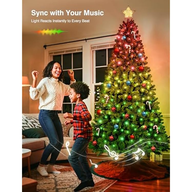 Brightown Smart Prelit Christmas Tree - 7.5ft APP Controlled RGB Pre Lit Christmas Tree Lighted Pre-lit Artificial Trees- with 400LED 1477 Branch Tips Customize Display DIY Dynamic Lighting Effect
