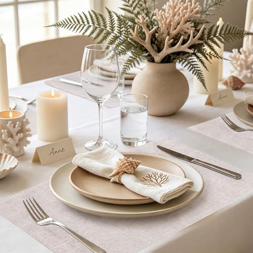 homing Faux Cotton Linen Placemats Set of 6, Cloth Dining Table Mats - Image 3