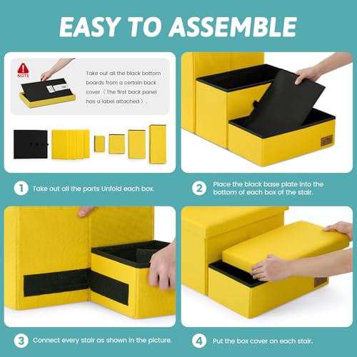 Image of Dog Stairs with Storage, 4-Step Wider Sturdy Dog Steps for Small /Medium /Large Dogs and Older Cats, Folding Doggie Ramp for Bed /Couch /Car Hold Up to 180 lbs (22 inch H, Yellow)