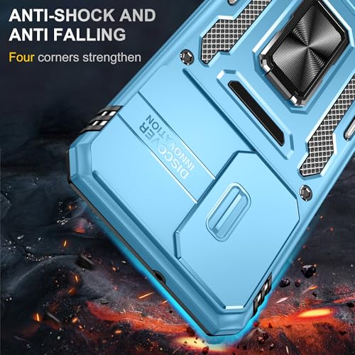 Image of Polycarbonate Slide Camera Cover with Ring Holder Mobile Phone Back Cover for Samsung Galaxy A16 5G (Blue)