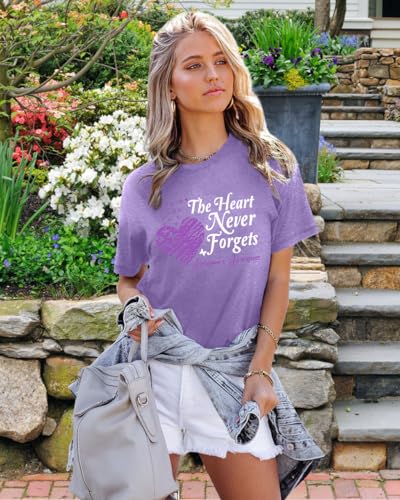 Alzheimers Awareness Shirts Women The Heart Never Forgets T-Shirt Graphic Alzheimers Gifts Tees Casual Tops4