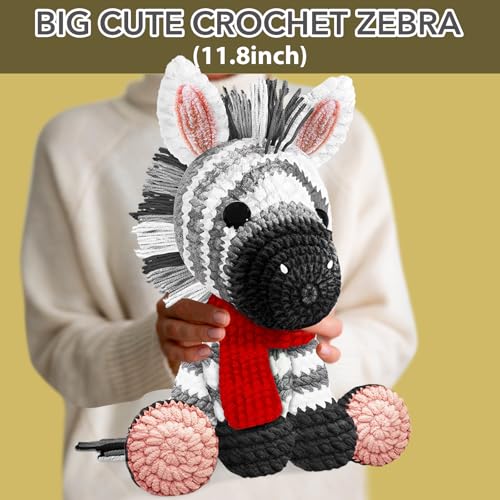 Image of CODGP Crochet Kit for Beginners, 11.8-Inch Zebra Crochet Kit for Adults | Crochet Starter Kit Gift, Animal Amigurumi Kit, Durable Chenille Yarn, Full Supplies, Step-by-Step Videos, for Crochet Lovers