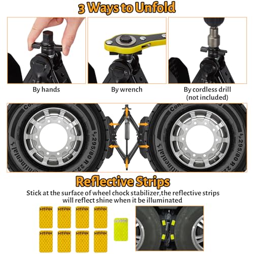 MYPIN Wohnwagen Radkeil Stabilisator 2 Sätze für RV Travel Trailer, mit 8 reflektierenden Streifen, robuster X-förmigen RV Stabilisator Radkeil Anti-Move Tire Radkeil