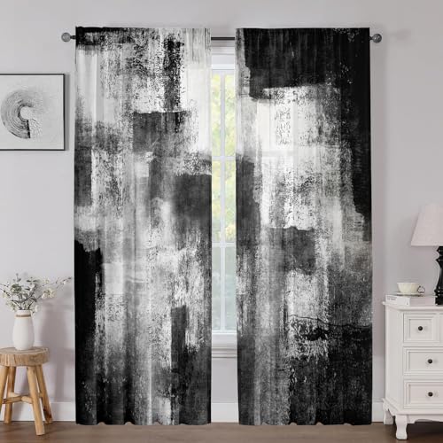 NAYKALY Black Grey Curtains for Living Room,Abstract Curtains 84 Inches