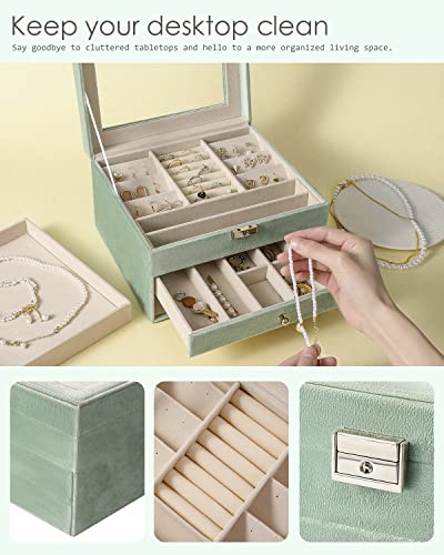 Jewelry Box For Women, Jewerly Case With 2 Drawers, Leather Design Lockable Jewelry Case With, For Necklaces, Earrings, Rings, Bracelet, Gift For Loved Women #TOP2