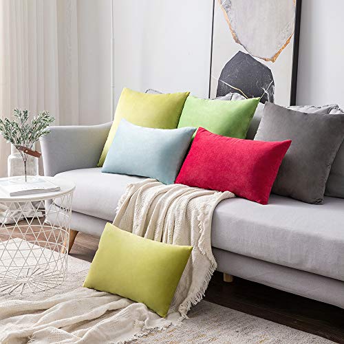Image of MIULEE Velvet Throw Pillow Covers 12x20 Inch, Pack of 2 - Medium Gray, Soft Solid Lumbar Decorative Pillow Covers Modern Luxury Home Decor for Chair Couch Sofa Bedroom Livingroom