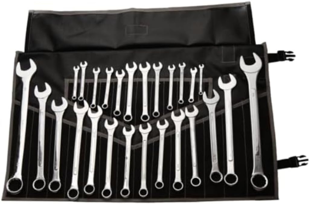 BULL TOOLS 28 Pockets Hand Crafted Heavy Weight Water Proof 18 Oz. Ballistic Polyester Oxford Canvas Metric & SAE Wrenches and Tools Bag Organizer Roll Up Pouch - Black - (Tools are not Included)