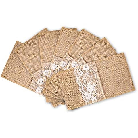 mds 100 Stück Hochzeit Jute 10,2 x 20,3 cm Spitze Utensilienhalter Bestecktasche Tasche Spitze Serviettenhalter Cover