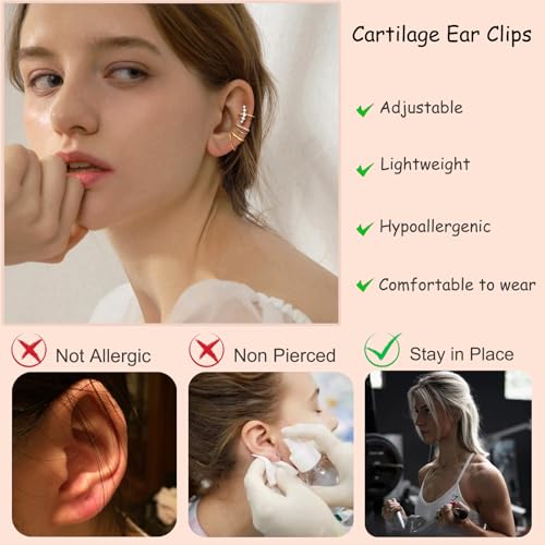 Ear Cuff Earrings for Women Non Piercing 14K Gold/Sterling Silver Plated Hoop Cuffs Non Pierced Fake Earring Dainty Faux Earrings Hypoallergenic Cartilage Ear Clips Jewelry3