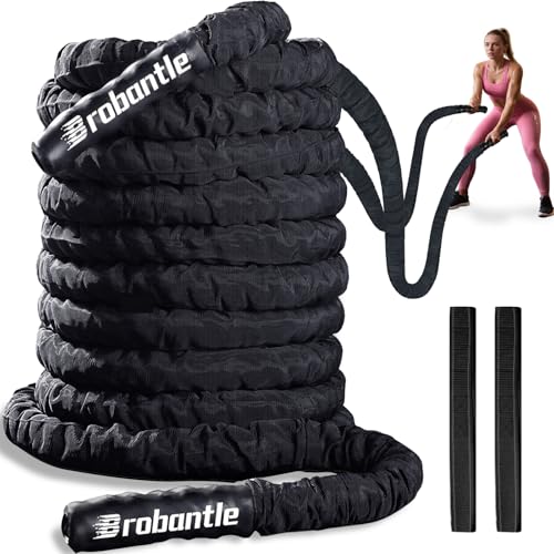 Brobantle Battle Rope 1.5 Inch Diameter,Black 30FT Exercise Workout Ropes for Home Gym Heavy Weighted Training Rope for Working Out