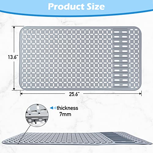 Silicone Sink Mat 26''x14'' Kitchen Sink Protector Mat With DIY Drain Hole, Grey Farmhouse Silicone Sink Mat Protector 1pcs Kitchen Sinks Accessories by Sentoda - Image 2