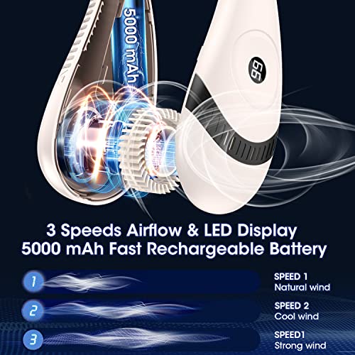 Olv Neck Fan 5000Mah Foldable Neck Fan Portable Rechargeable Led Display 360° Cooling Airflow Bladeless Neck Fan With 3 Speeds Adjustment Personal Fan For Outdoor Travel Office Sport - Pink #TOP1