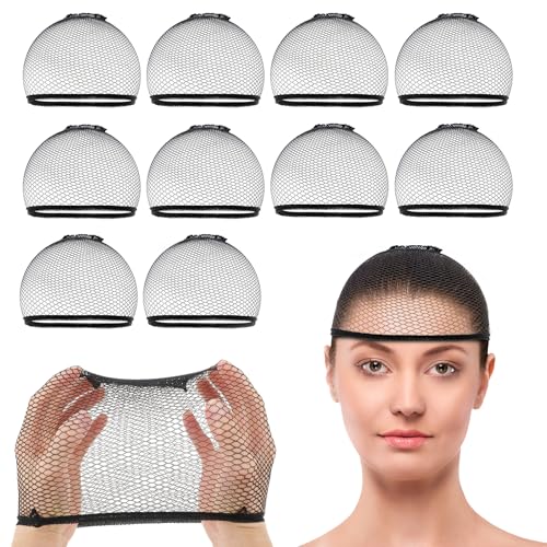 Dimeho 10 PCS Wig Caps Closed End Weaving Hair Net Liner Fishnet Wig Cap Black Hair Mesh Nets Cap Stretchable Sleeping Hairnet Snoods Wrap Bonnets for Women Men Long Thick Ballet