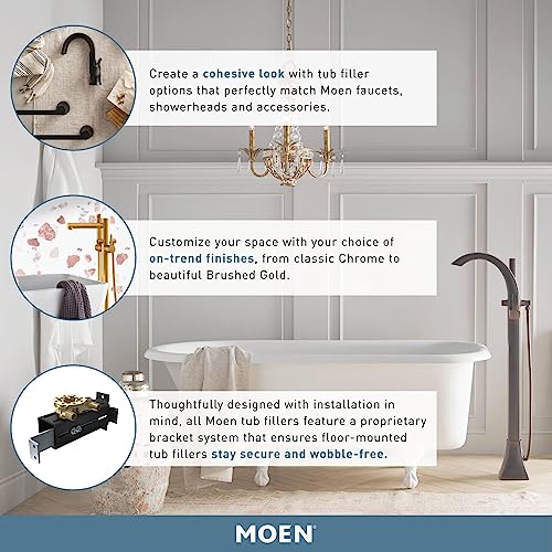 Moen Doux Matte Black One-Handle Freestanding Floor Mount Bathtub Filler with Handshower, Free Standing Tub Faucet, S3105BL by Moen - Image 4