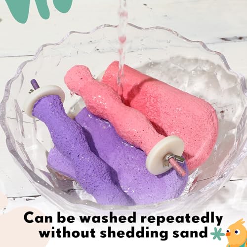 Image of Soulchen 4 Pcs Bird Beak Grinding Calcium Stone Perches Large 4.8 Inch Parrot Teeth Mouth Molar Cage Platform Paw Grinding Sticks Jumping Stand for Macaws Parakeets Finches Cockatiel(Purple,Pink)