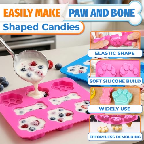 Image of 3 Pcs Dog Treat Molds Silicone, Bone & Paw Shapes, Non-Stick | Dog Molds for Frozen Treats; for Peanut Butter, Yogurt, Broth & Ice; Flexible; Oven, Freezer, Microwave & Dishwasher Safe