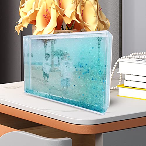 Sh.dream Glitter Picture Frames Gifts Acrylic Photo Snow Picture Frame Friends Family Snow Globe Photo Frame Dad Picture Frame Gifts For Women (4X6" Blue) (Blue) #TOP3