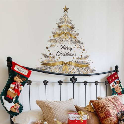 WOHAHA クリスマス ウォールステッカー Merry Christmas ゴールド クリスマスツリー 飾り ステッカー ガラスステッカー 窓 シール DIY 店舗 会社 ウィンドウシールステッカー リビングルーム 寝室 子供部屋 保育園 壁 壁紙 シール ホリデー雰囲気 おしゃれ クリスマスかざり グッズ [5]
