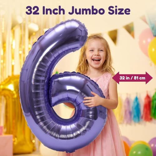 Image of YPSelected 32 Inch Large Foil Helium Number Balloon Birthday Wedding Party 0-9 (Purple, 6)