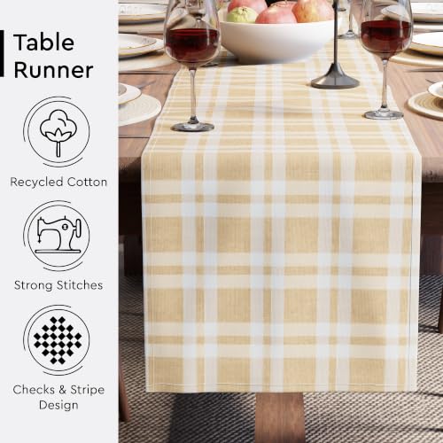 Image of Encasa XO Cotton Table Runner for 4 to 6 Seater | Size 13x72 in | Franca Beige Checks - Machine Washable & Durable