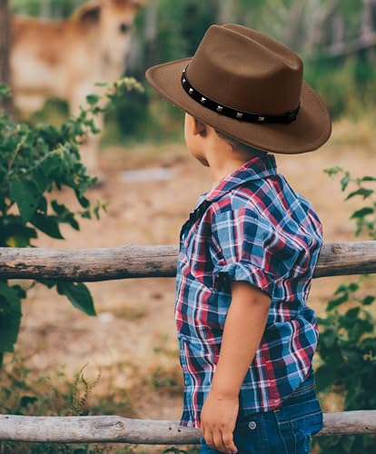 Jastore Kids Western Hats Boys Girls Cowboy Cowgirl Hat Felt Fedora Hat with Belt Buckle3
