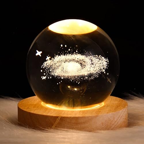 3D Nevel Kristal Bal Nachtlampje voor Kinderen Glazen Bal Nachtlamp met Houten Basis Fantasy Decor Crsytal Bal Nevel LED Galaxy Planet Nachtlampje Gift Slaapkamer Decor