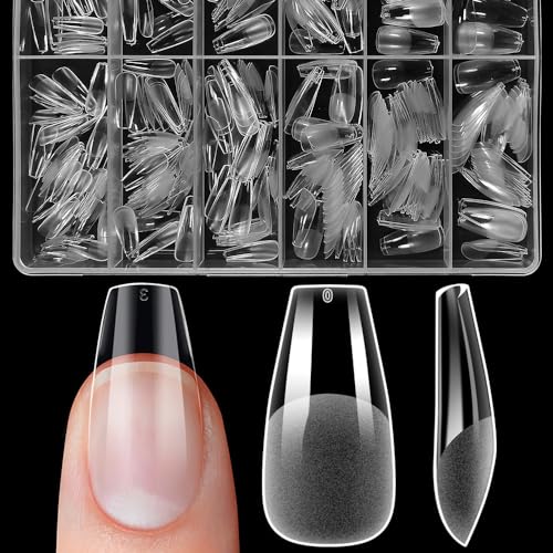 ZIFUTON 504pcs Capsule Americaine Ongle Ballerine Long Faux Ongles, Capsule Ongle Gel x Pose Americaine Couverture Complète Pour Débutant,Salons de Manucure-Transparent-10 Tailles-Semi Givré